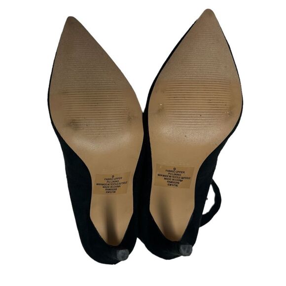 Express Black Fabric Faux Suede High Heels Ankle Strap Pointed Toe Stilettos - Picture 7 of 7